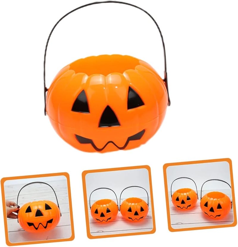 Vibrant Orange Halloween Pumpkin Bucket Candy Pail Reusable for Treats and Parties - Image 4